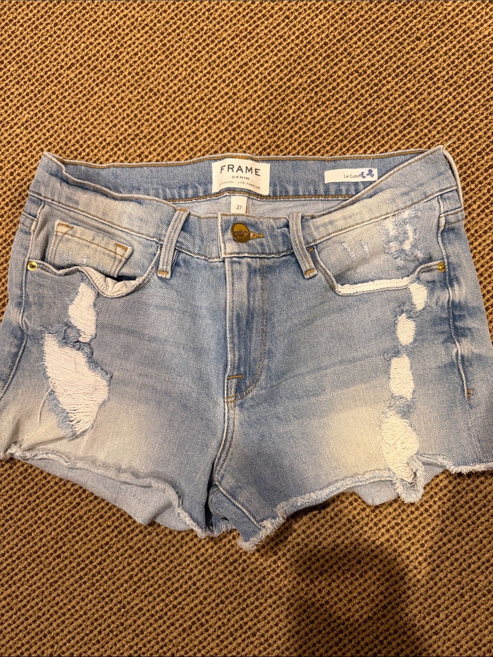Frame Denim Light Wash Distressed Jean Shorts